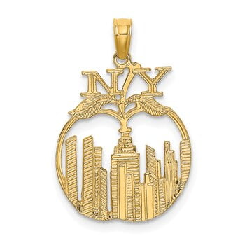 14k & Rhodium Cut-out New York Skyline In Apple Pendant 14k & Rhodium Cut-out New York Skyline In Apple Pendant
